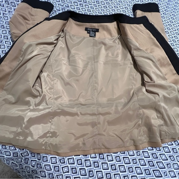 Etcetera Suit Jacket Size 8 Beige Black Dress Casual Cotton Zipper Front EUC - Picture 8 of 14